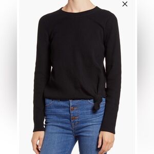 Madewell Elwood Knot Front Long Sleeve Top in black ribbed. XL